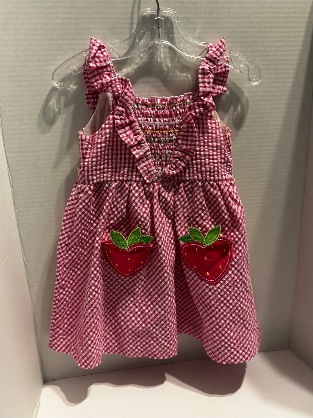 Blueberi Boulevard Pink Gingham Strawberry Pocket Sundress
